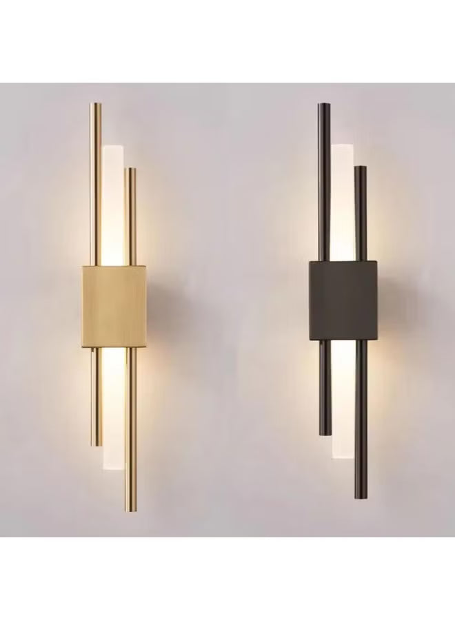 Modern LED Wall Sconce Light | Vertical Tube Design Indoor Wall Lamp | Bedroom, Living Room, Hallway & Bathroom Lighting Fixture | Black & Gold Contemporary Wall Mounted Decor