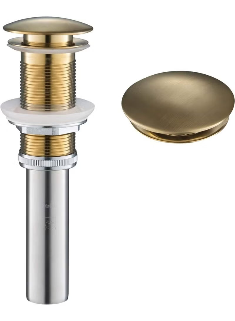 PU-10BG Pop-Up Bathroom Sink Drain | Brushed Gold Pop Up Drain with Overflow | Premium Brass Bathroom Sink Drain for Vessel & Vanity Sinks | Luxury Wash Basin Drain Stopper