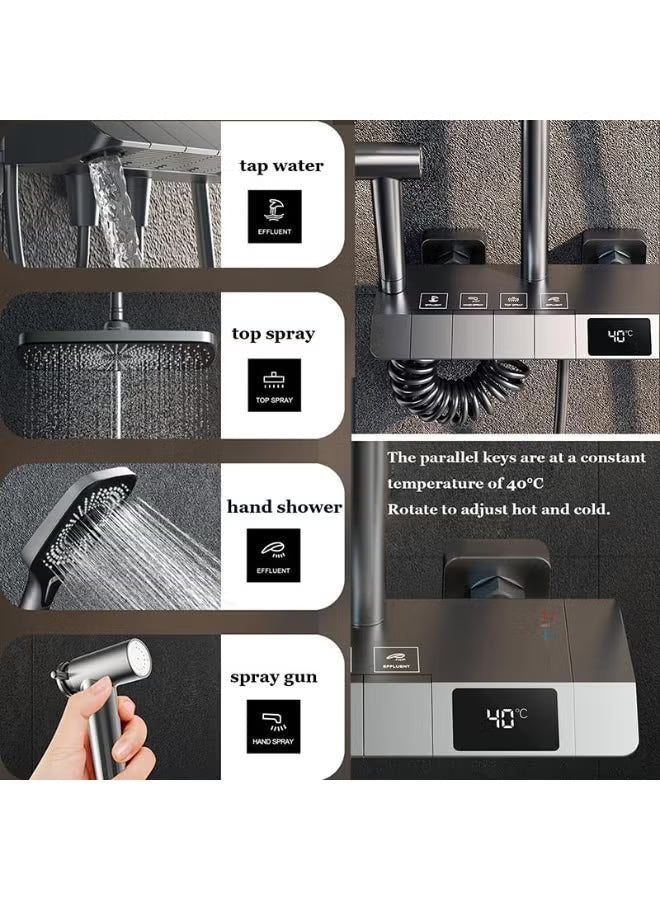HIKKY Shower System with LED Digital Display, Piano Key Shower System with 4 Mode, Wall Mount Rain Mixer Shower Combo Set with Booster Spray
