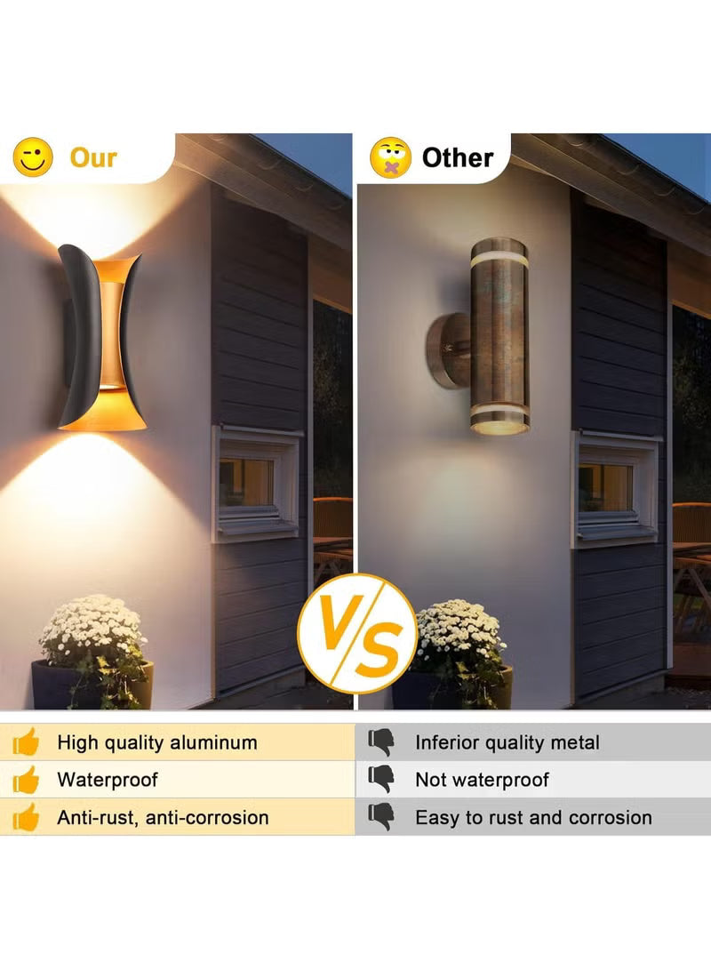 20W LED Outdoor Wall Light – Modern Black Aluminum Waterproof Exterior Wall Sconce for Porch, Patio & Garage, Energy-Efficient Outdoor Lighting Fixture, 2 Pack