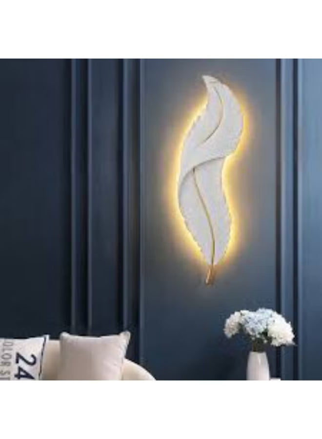 Modern Feather LED Wall Light – Luxury Gold and White Decorative Wall Lamp for Living Room, Bedroom, Hallway & Hotel | Elegant Art Sculpture Lighting Fixture with Warm Ambient Glow