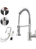 Stainless Steel Kitchen Faucet with Pull Down Sprayer – 360° Swivel Single Handle Sink Mixer Tap | Modern Kitchen Faucet with Dual Spray Modes | Hot & Cold Water Kitchen Tap