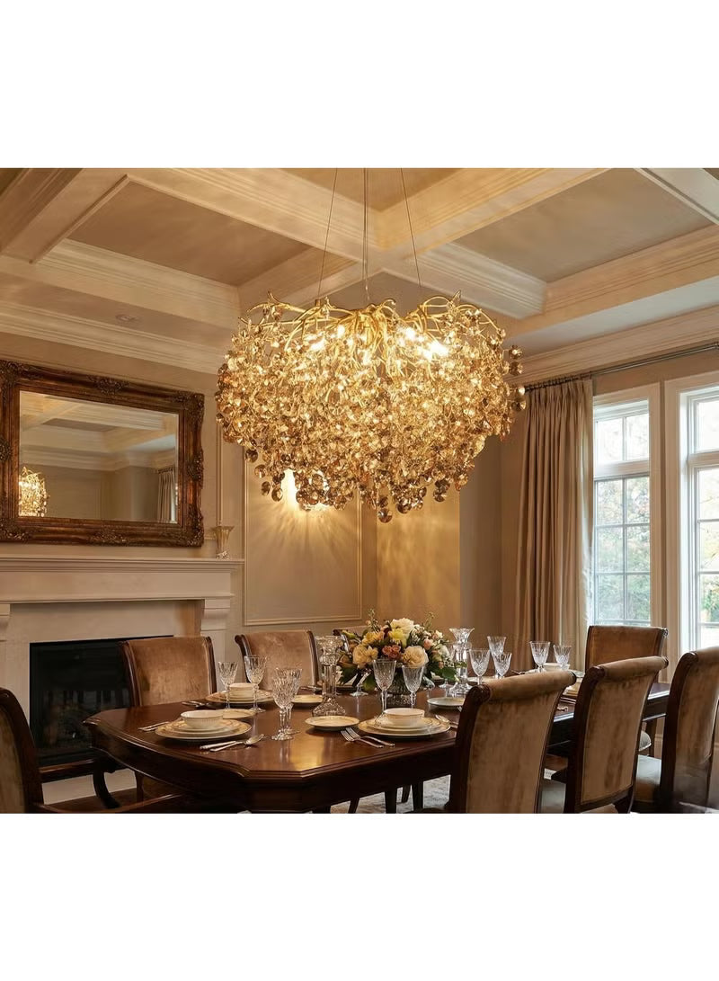 800mm Crystal Gold LED Tree Chandelier – Luxury Round Chandelier Light for Living Room, Dining Room, Bedroom & Over Table – Modern Decorative Ceiling Hanging Light