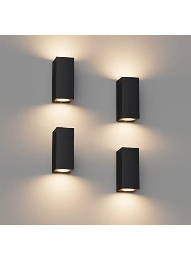 4 Pieces Square Wall Lamp Indoor & Outdoor | IP65 Waterproof Black Wall Sconce | Modern Aluminium GU10 Wall Light for Garden, Hallway, Terrace & Exterior Walls
