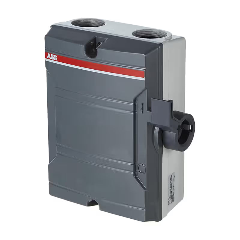 ABB metal-body isolator switch, 20A, 2 pole, weather-resistant enclosure