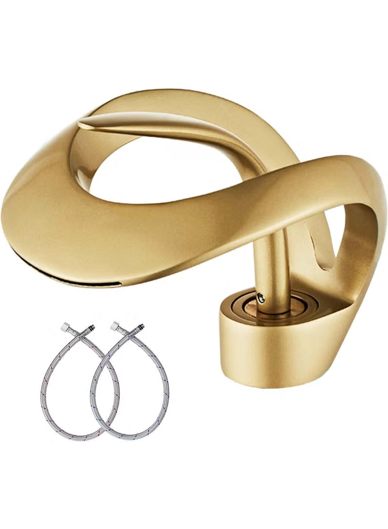 Luxury Waterfall Bathroom Vessel Sink Faucet – Gold Single Handle 1-Hole Vanity Mixer Tap | Solid Brass Basin Faucet for Countertop Vessel Sinks | Modern Bathroom Fixture