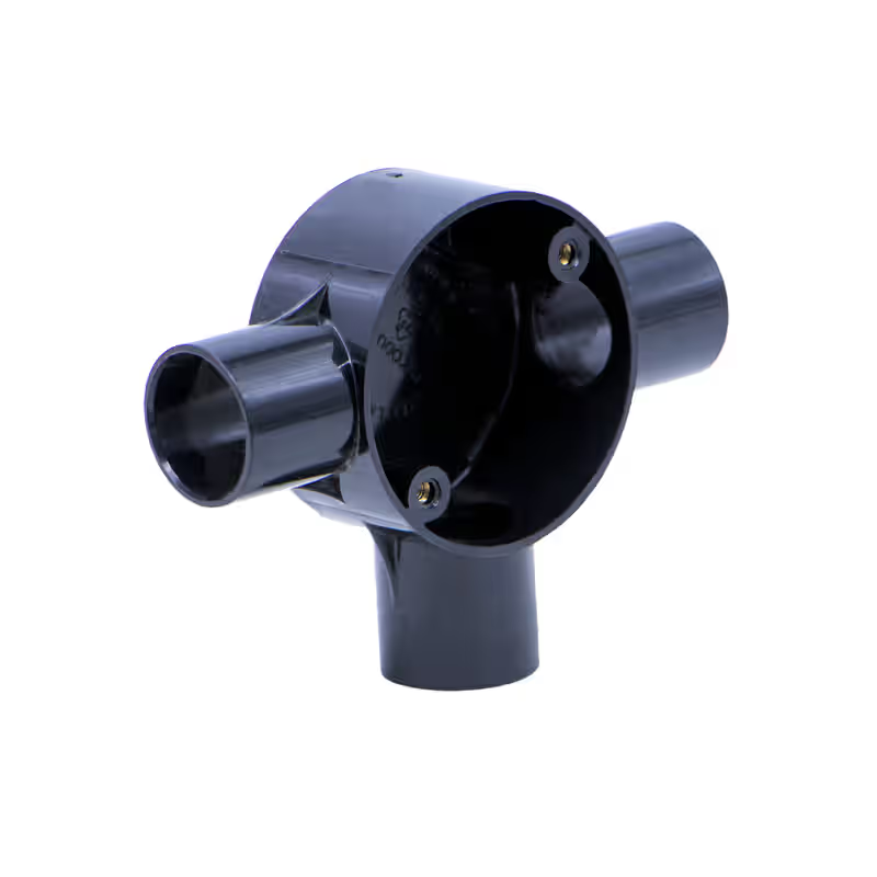 20mm 3-way PVC circular box (tee box), Decoduct model DJE2