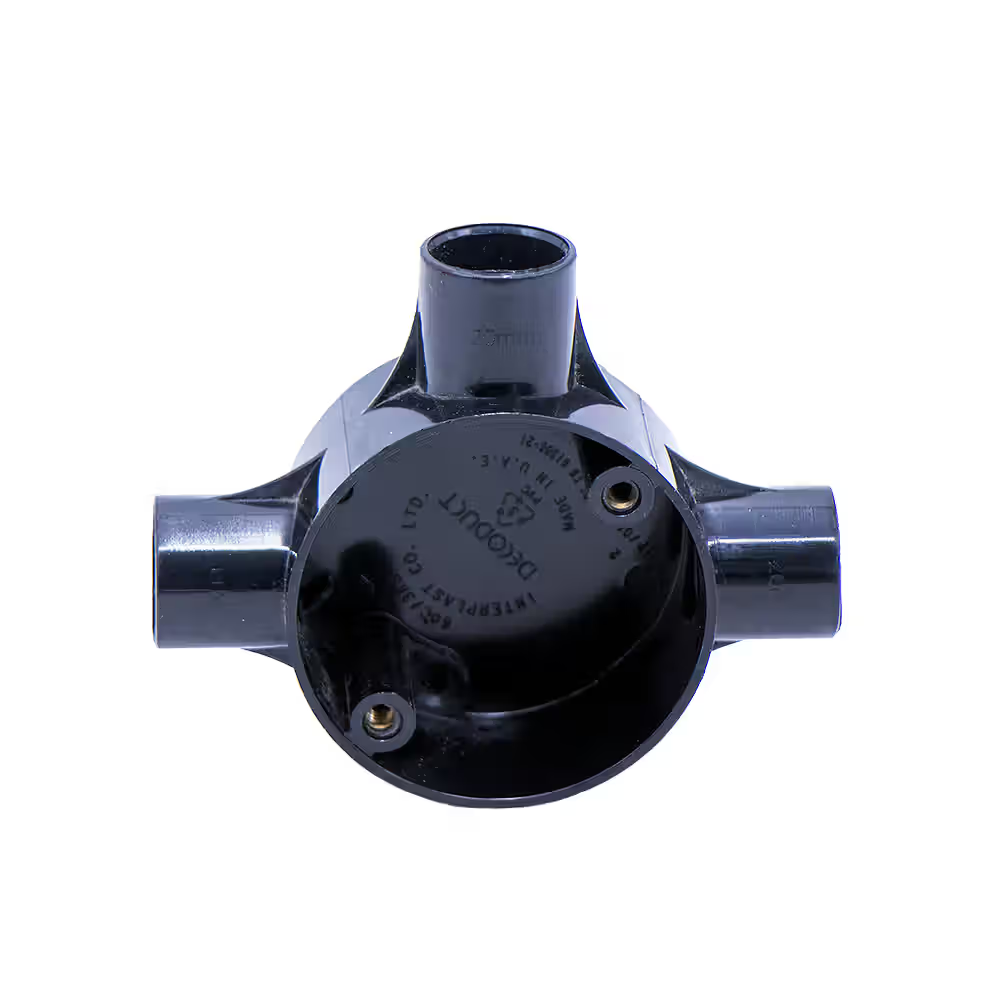 20mm 3-way PVC circular box (tee box), Decoduct model DJE2