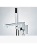 Freestanding Bathtub Faucet Floor Mounted Chrome Tub Filler with Handheld Shower – Modern Free Standing Bathtub Tap Mixer – Luxury Bathroom Shower Faucet Set