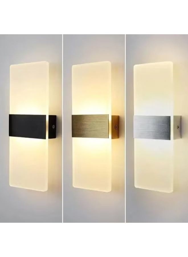 Modern LED Wall Light – Rectangular Acrylic Wall Sconce with Aluminum Finish | Indoor Up & Down Wall Lamp for Bedroom, Living Room, Hallway, Staircase & Hotel Décor