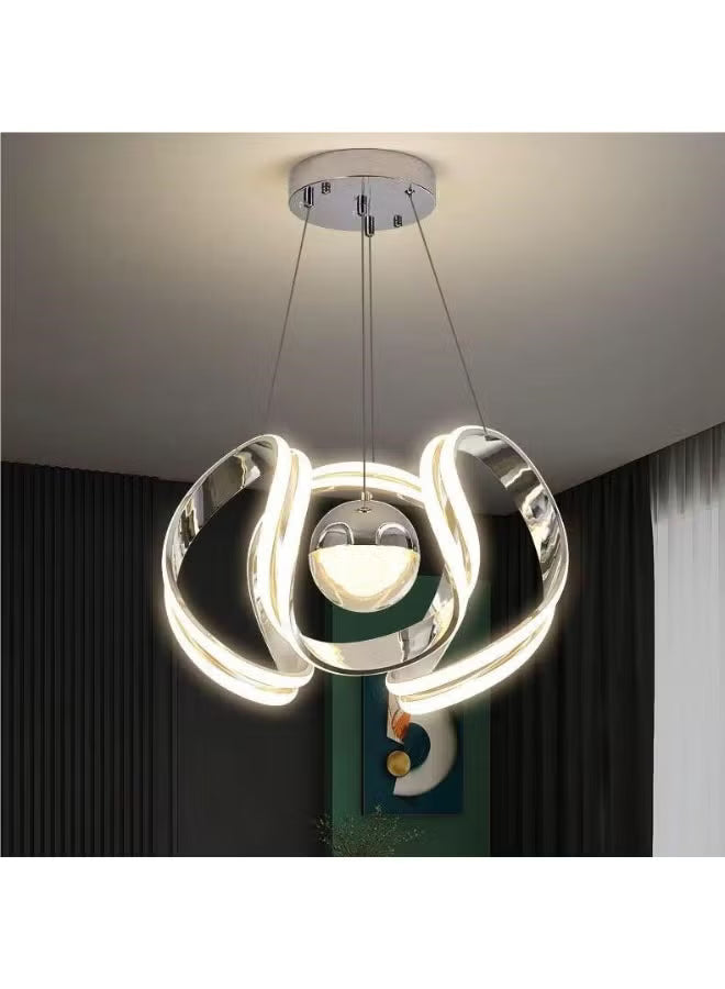 Modern LED Spiral Pendant Light – Contemporary Chrome Acrylic Ceiling Lamp for Living Room, Dining Room, or Bedroom – Adjustable Hanging Chandelier for Elegant Home and Office Décor