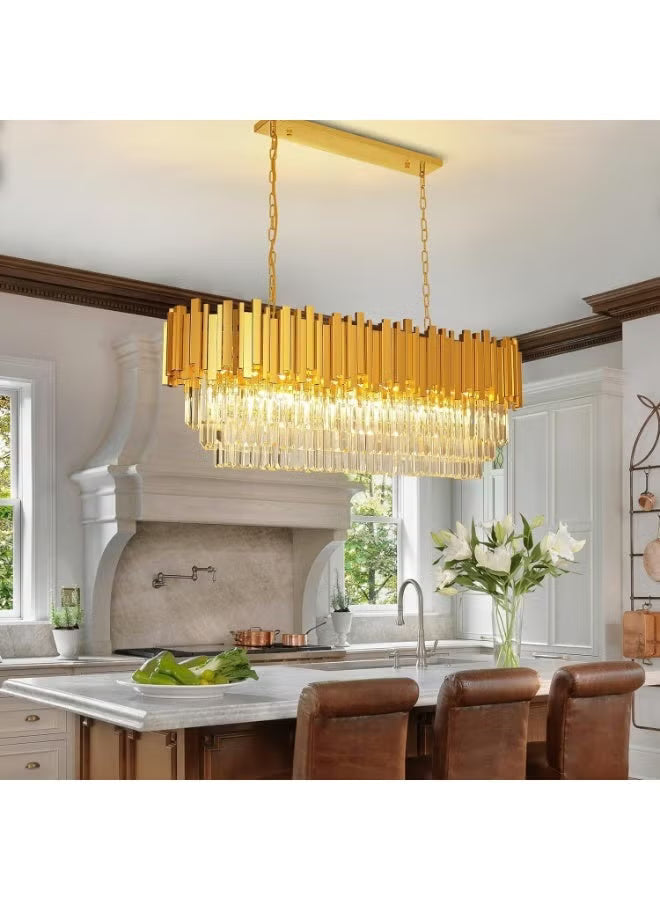 Luxury Modern Crystal Chandelier – 10-Light Gold Oval Hanging Ceiling Light for Dining Room, Living Room, Kitchen Island, Foyer, Hallway – Contemporary Decorative Lighting