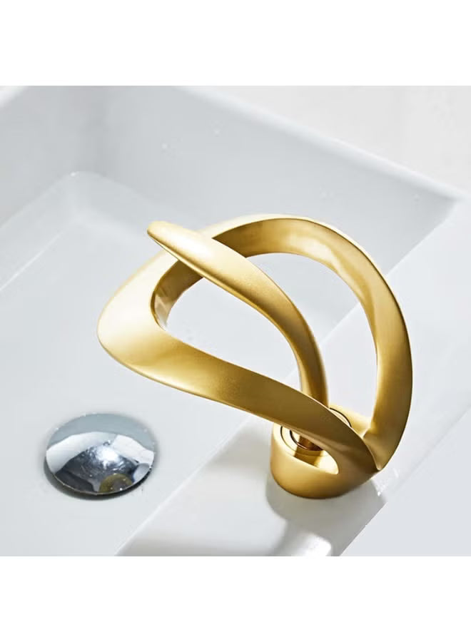 Luxury Waterfall Bathroom Vessel Sink Faucet – Gold Single Handle 1-Hole Vanity Mixer Tap | Solid Brass Basin Faucet for Countertop Vessel Sinks | Modern Bathroom Fixture
