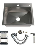 50 x 40 CM Stainless Steel Kitchen Sink - Large Single Bowl Undermount/Topmount Sink with Basket Strainer, Durable 304 Grade Material, Anti-Scratch Finish, Easy to Clean