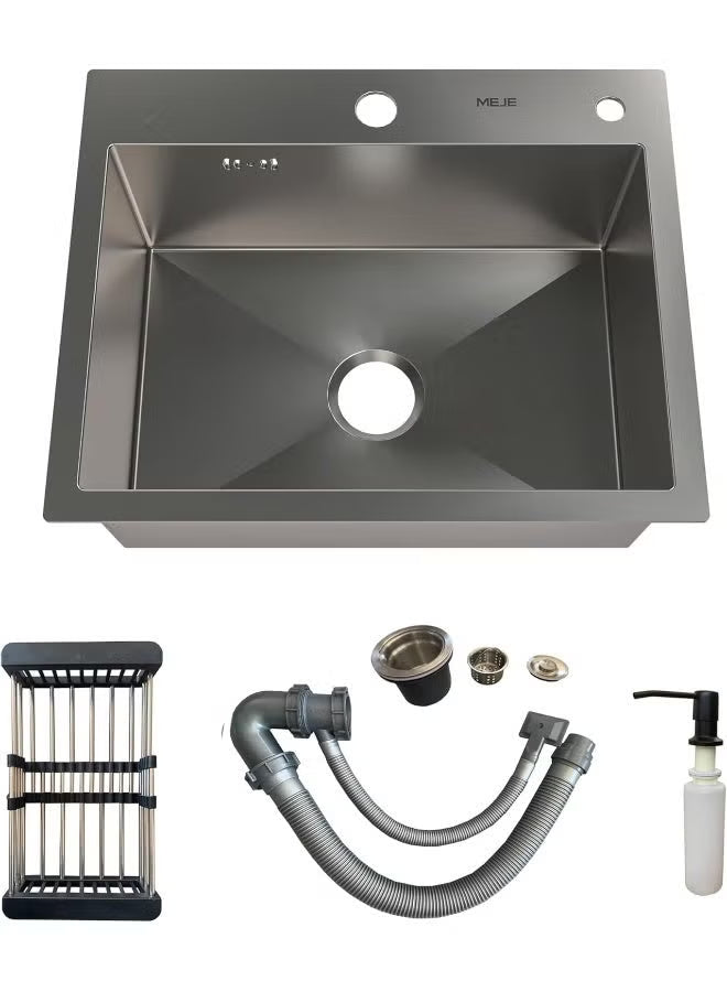 50 x 40 CM Stainless Steel Kitchen Sink - Large Single Bowl Undermount/Topmount Sink with Basket Strainer, Durable 304 Grade Material, Anti-Scratch Finish, Easy to Clean