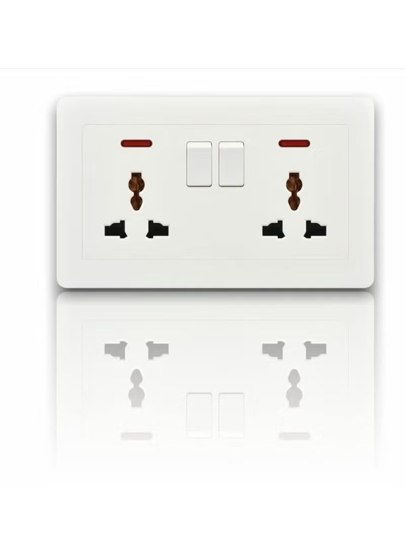 Universal Double Switch Socket – 13A Wall Power Outlet with Safety Shutters Dual Wall Mount Power Outlet With Individual Control Switches for Home, Office, and Commercial Use (30 Years Warranty)