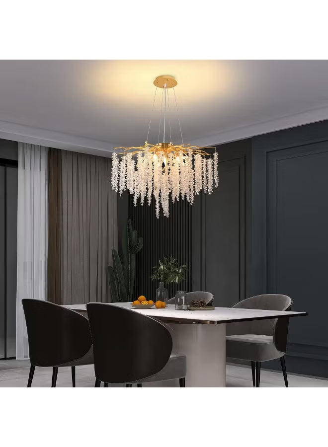 Modern Crystal Tree Branches Chandeliers Gold Luxury Round Raindrop Pendant Light Fixture 9 Light Tassel Ceiling Hanging Light For Dining Room Bedroom Living Room Entryway 23.7"