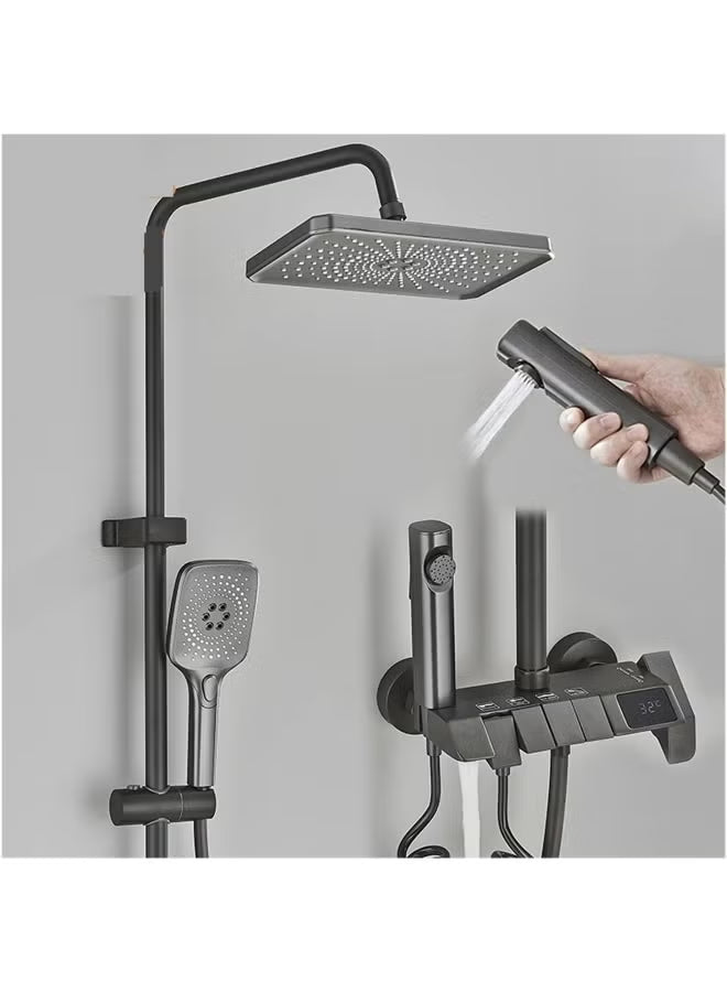 Bathroom Thermostatic Shower Mixer Set Bathroom Intelligent Piano Keys Shower Faucet Digital LCD 4 Function Wall Mount Rainfall Cold Hot Water Bathroom Shower System Overhead Rainfall Shower Head Twin
