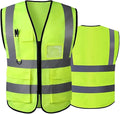 YU WELL reflective safety vest, high visibility, breathable mesh, zipper front with 5 pockets