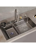 Stainless Steel Kitchen Sink 80x45cm with Waterfall Faucet – Single Bowl Sink with Cup Washer & Complete Installation Accessories – Modern Undermount/Topmount Design