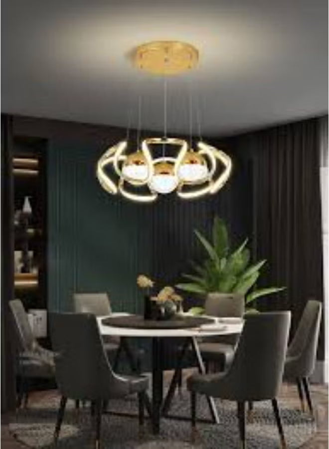 Modern Luxury Gold LED Chandelier – Creative Artistic Ceiling Light Fixture with Crystal Glass Shades, Dimmable Pendant Lamp for Living Room, Dining Room, Bedroom, and Hotel Decoration