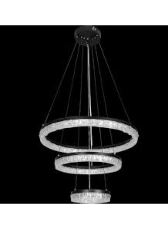 Modern Crystal LED Chandelier Light – 3-Ring Adjustable Ceiling Hanging Lamp for Living Room, Dining Room & Hall – Luxury Pendant Lighting Fixture for Home, Hotel & Office Décor