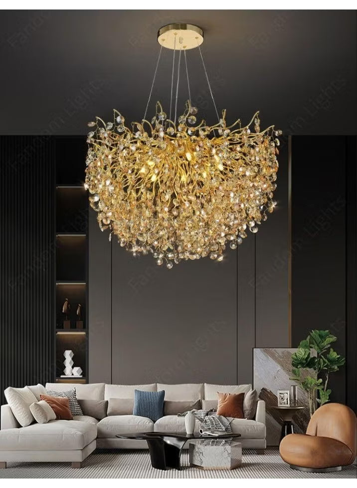 800mm Crystal Gold LED Tree Chandelier – Luxury Round Chandelier Light for Living Room, Dining Room, Bedroom & Over Table – Modern Decorative Ceiling Hanging Light