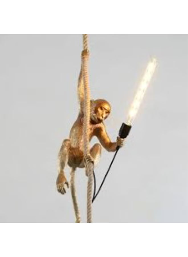 Creative Monkey Lamp Hanging on Rope – Unique Animal-Inspired Decorative Light Fixture for Living Room, Bedroom, or Office | Artistic Resin Sculpture Lamp with Warm LED Bulb