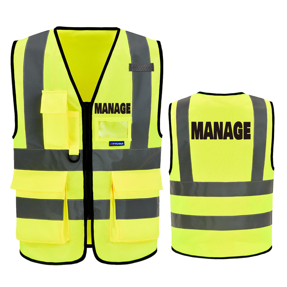 Heavy duty reflective security safety vest with 7 pockets and front zipper