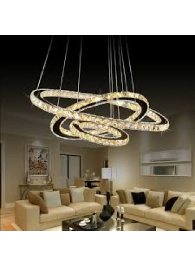 Modern LED Crystal Ring Chandelier – Luxury Gold Pendant Light Fixture for Living Room, Dining Room, Bedroom & Foyer | Adjustable Rings, Energy-Efficient Lighting, Elegant Contemporary Ceiling Lamp