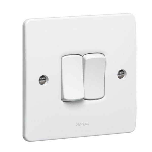 Legrand Synergy 2 gang 2 way single pole switch, 10AX 250V, flush-mounted, white
