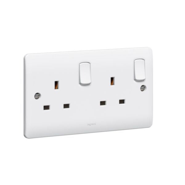 Legrand Synergy double pole socket outlet, 2 gang, 13A 250V, white