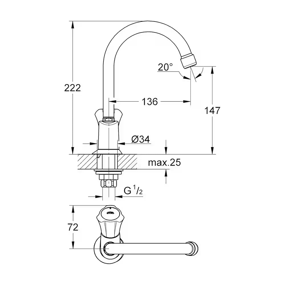 GROHE Costa L basin tap, 1/2", chrome finish, model 20393001