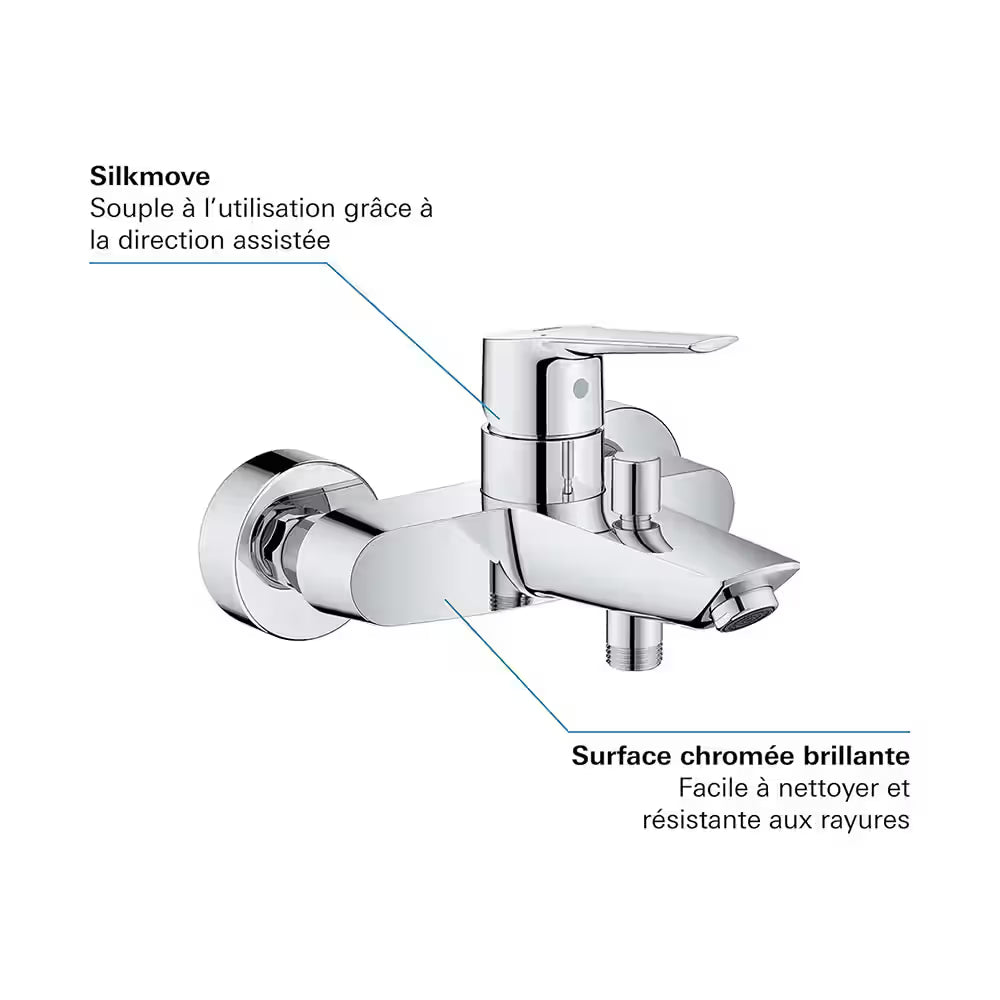 GROHE Eurosmart single-lever bath/shower mixer, chrome, wall-mounted, model 33300003