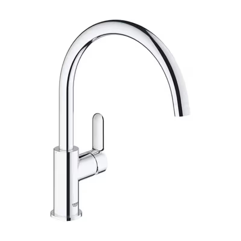 GROHE BauEdge single-lever kitchen sink mixer, chrome, 360° swivel spout, model 3136710F