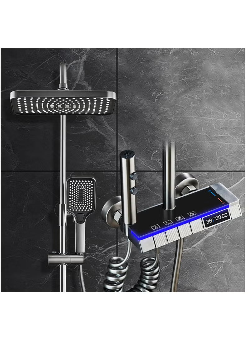 Shower System with LED Digital Display and Atmosphere Lamp, Piano Key Shower System, Intelligent Bathroom Shower Mixer Set with Booster Spray,Bathroom Shower,Overhead Shower and Adjustable Hand Shower