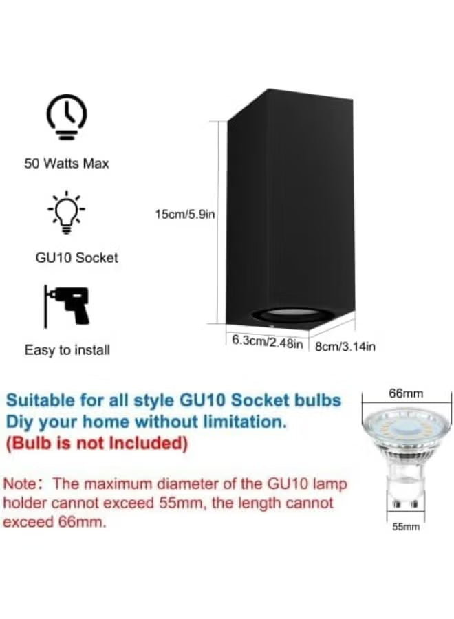 4 Pieces Square Wall Lamp Indoor & Outdoor | IP65 Waterproof Black Wall Sconce | Modern Aluminium GU10 Wall Light for Garden, Hallway, Terrace & Exterior Walls