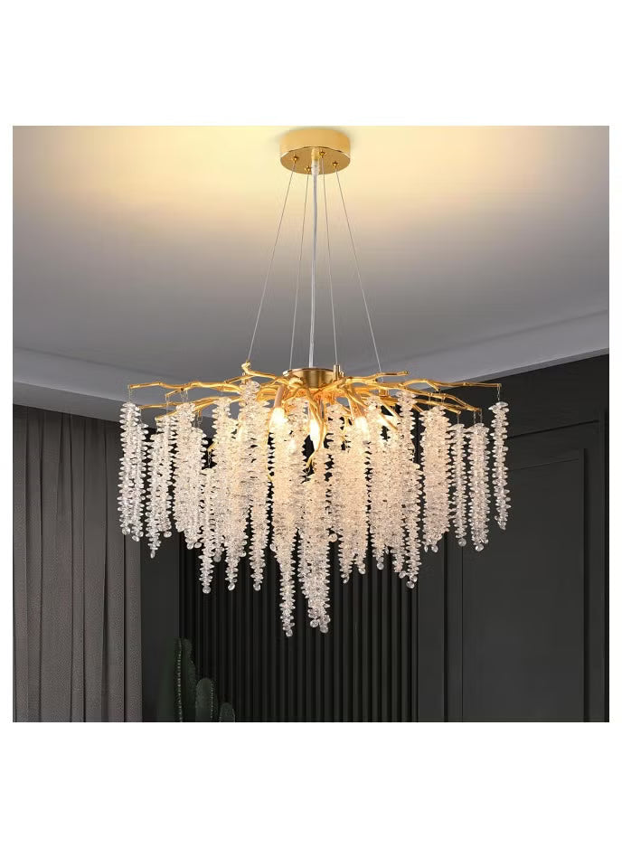 Modern Crystal Tree Branches Chandeliers Gold Luxury Round Raindrop Pendant Light Fixture 9 Light Tassel Ceiling Hanging Light For Dining Room Bedroom Living Room Entryway 23.7"