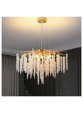 Modern Crystal Tree Branches Chandeliers Gold Luxury Round Raindrop Pendant Light Fixture 9 Light Tassel Ceiling Hanging Light For Dining Room Bedroom Living Room Entryway 23.7"