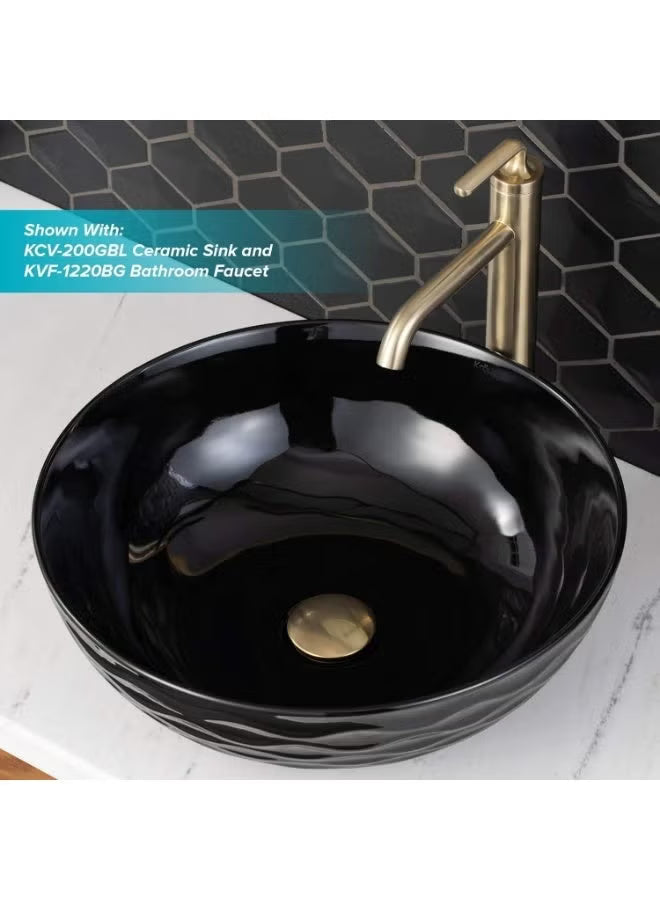 PU-10BG Pop-Up Bathroom Sink Drain | Brushed Gold Pop Up Drain with Overflow | Premium Brass Bathroom Sink Drain for Vessel & Vanity Sinks | Luxury Wash Basin Drain Stopper