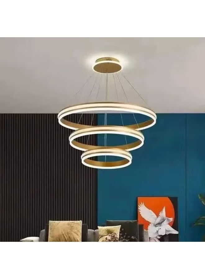 Modern LED Ring Chandelier – Adjustable 3-Tier Circular Pendant Light with Warm White Illumination for Living Room, Dining Room, Bedroom, or Office – Contemporary Minimalist Ceiling Fixture