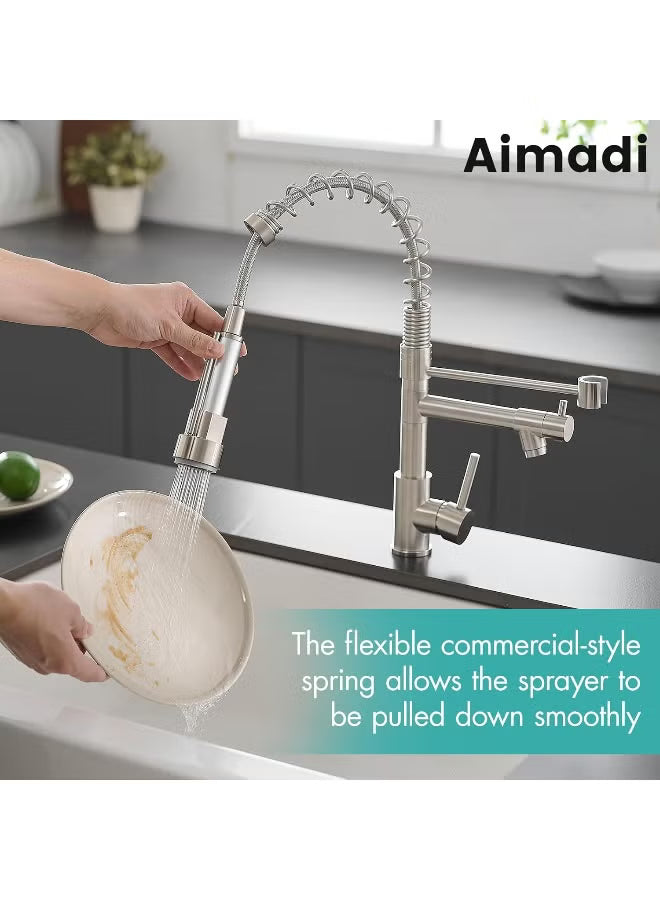AIMADI Contemporary Kitchen Sink Faucet, Single Handle Stainless Steel Kitchen Faucets with Pull Down Sprayer, Brushed Nickel