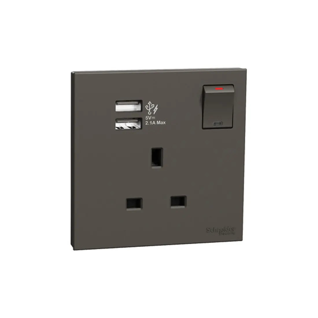 Schneider Electric AvatarOn C 13A switched socket with 2.1A dual USB port in dark grey - E8715USB_DG