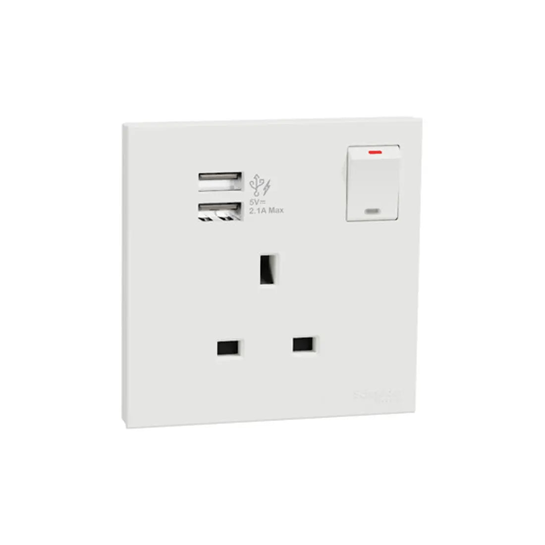 Schneider Electric AvatarOn C 13A switched socket with 2.1A dual USB port in white - E8715USB_WE