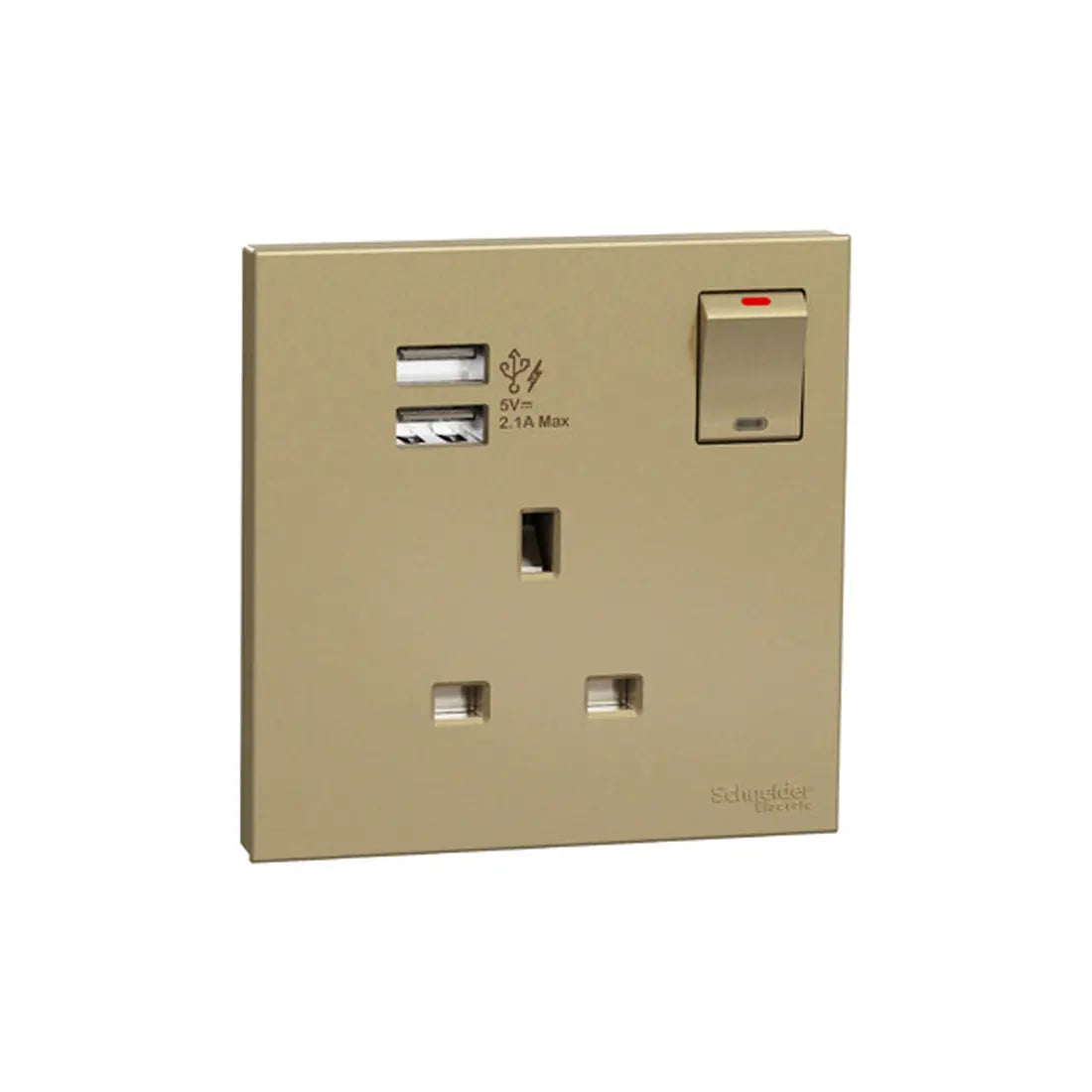 Schneider Electric AvatarOn C 13A switched socket with 2.1A dual USB port in wine gold - E8715USB_WG