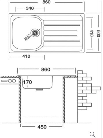 Kitchen Sink Rectangle Inset Sink Single Bowl - Stainless Steel