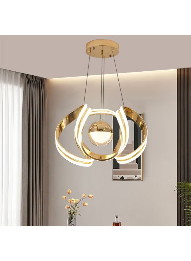Luxury Modern Gold LED Chandelier – Creative Ring Design Pendant Light Fixture for Living Room, Dining Room & Bedroom – Adjustable Ceiling Lamp with Energy-Saving Warm White Illumination