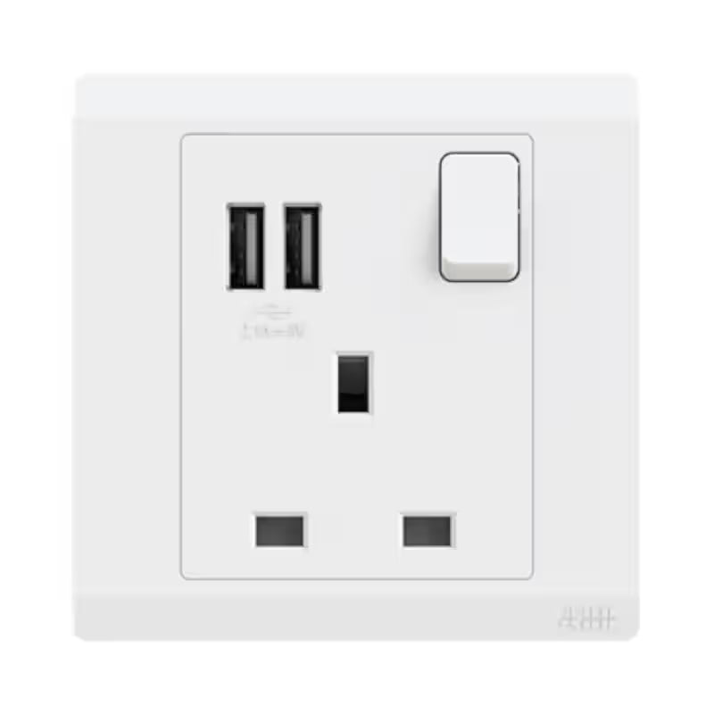 ABB Inora BL261 1 gang 13A double pole switched socket with dual USB Type-A ports in white