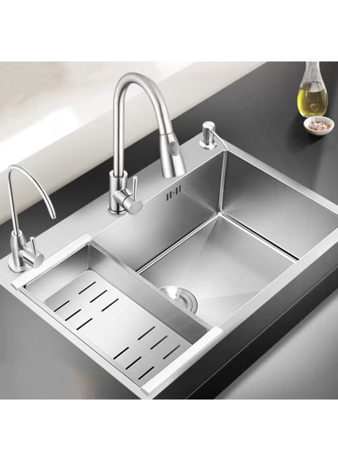 Stainless Steel Kitchen Sink 60 × 45 cm | Built-In Single Bowl Sink | Silver Finish | Durable Kitchen Sink Set for Home & Commercial Use