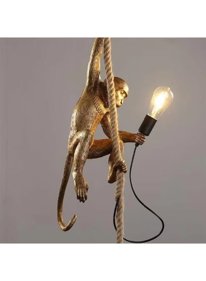Creative Monkey Lamp Hanging on Rope – Unique Animal-Inspired Decorative Light Fixture for Living Room, Bedroom, or Office | Artistic Resin Sculpture Lamp with Warm LED Bulb